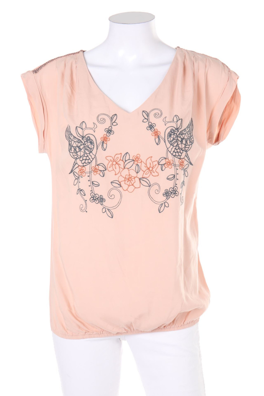 promod - Kurzarm-Bluse mit Stickereien - L