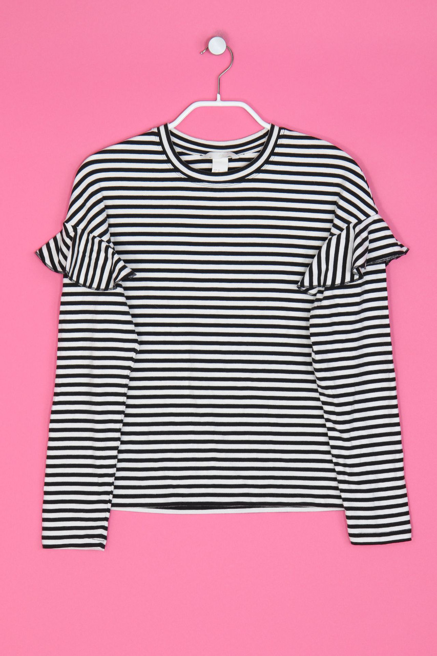 H&M - Streifen-Longsleeve-Shirt mit Volants - XS
