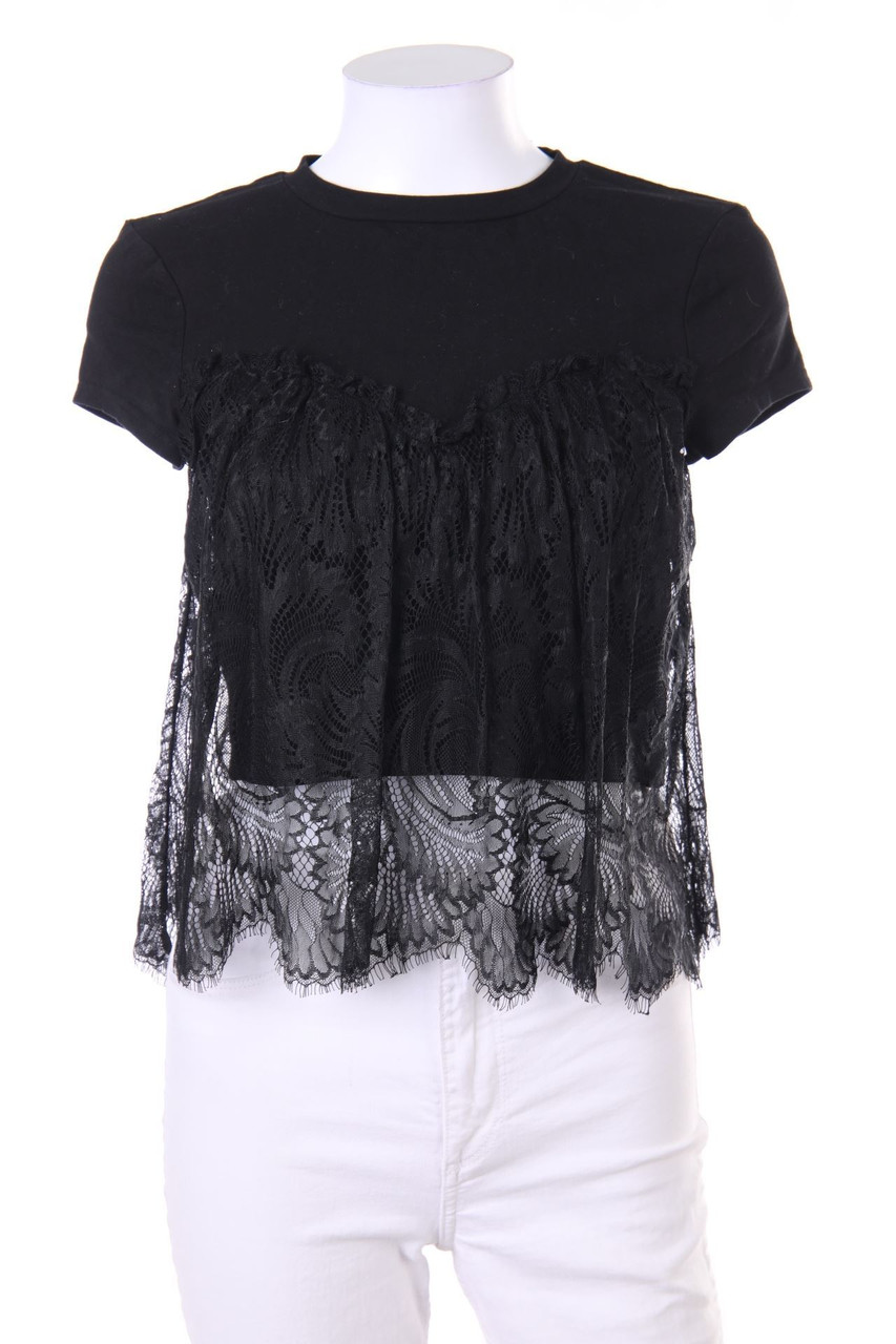 Lost Ink - Cropped-T-Shirt mit Spitze - D 34