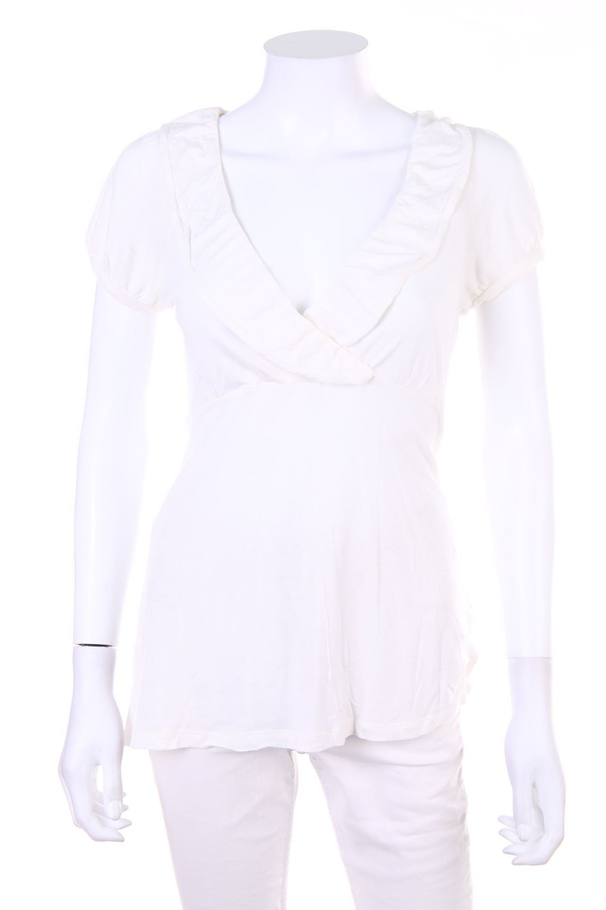 TOMMY HILFIGER - Kurzarm-Shirt mit Seide mit Volants mit Logo-Plakette - M