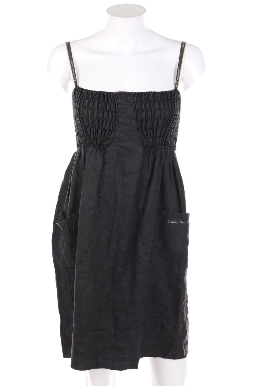 Calvin Klein Jeans - Linen dress, Used look with Logo-Stitching - L