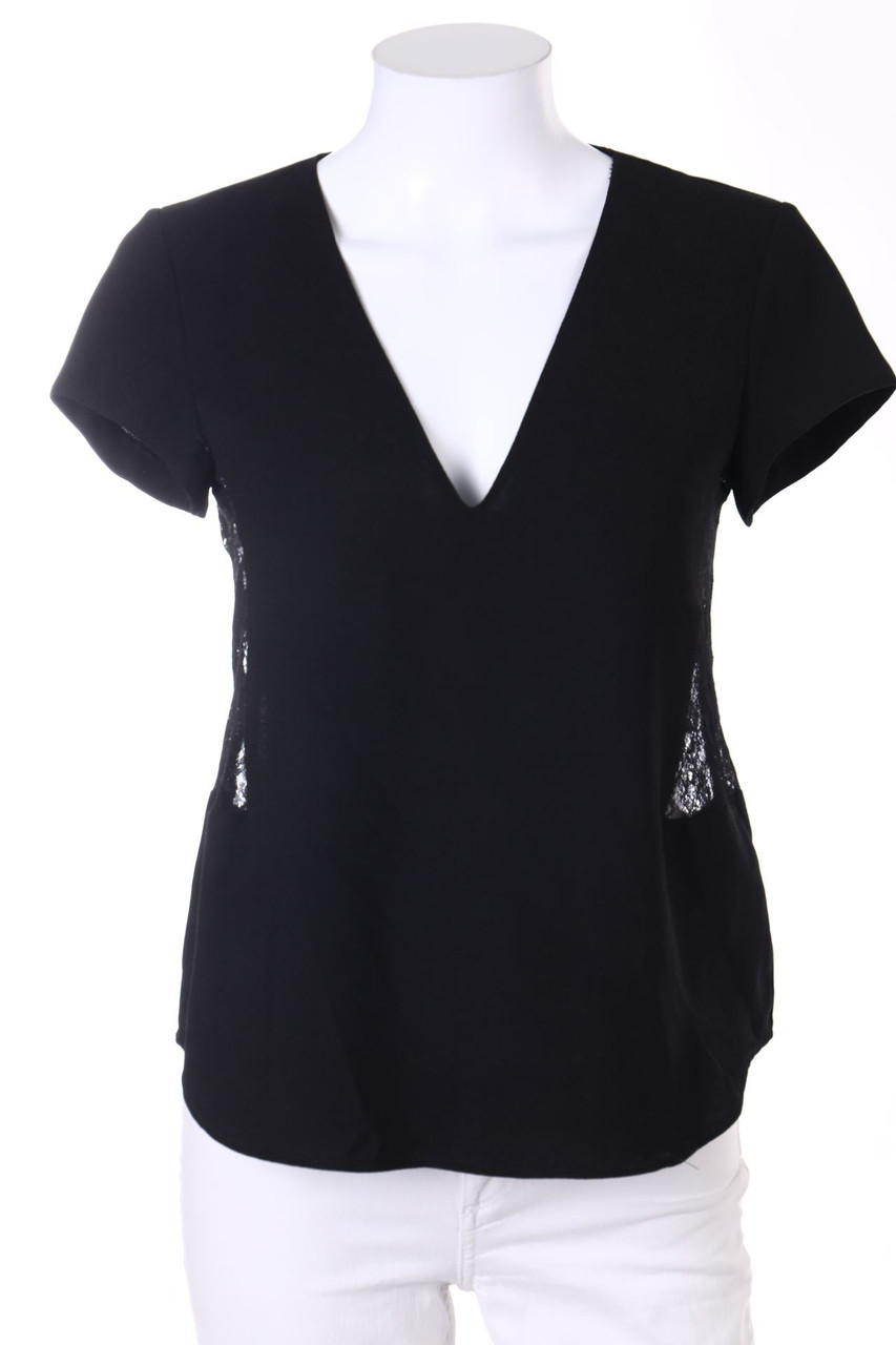 ZARA WOMAN - Kurzarm-Bluse mit Spitzen-Einsatz - S