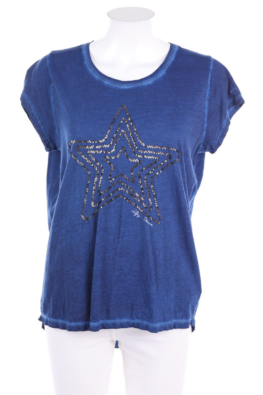 Hilfiger Denim - Garment Dyed-Kurzarm-Shirt mit Pailletten - S