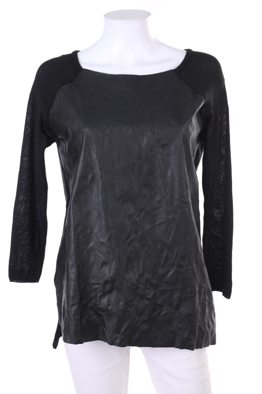 Zara Knit - Strick-Longsleeve-Shirt mit Kunstleder-Details - M