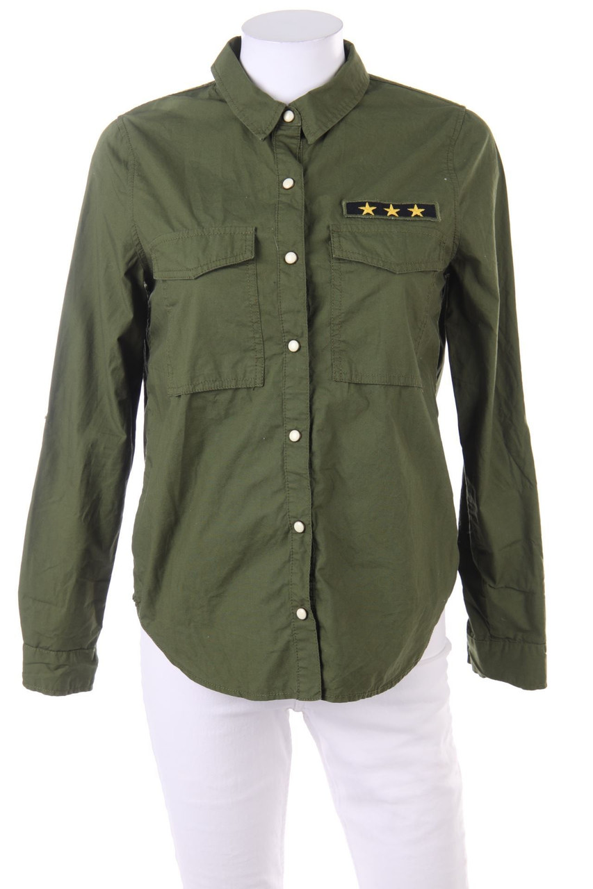 FOREVER 21 - Hemd-Bluse aus Baumwolle mit Stickereien im Military-Stil - S