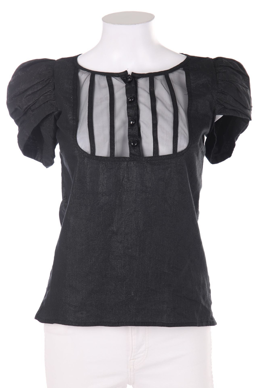 BRUUNS BAZAAR - Shortsleeve Blouse, Cotton-blend with Metallic Effect - D 38