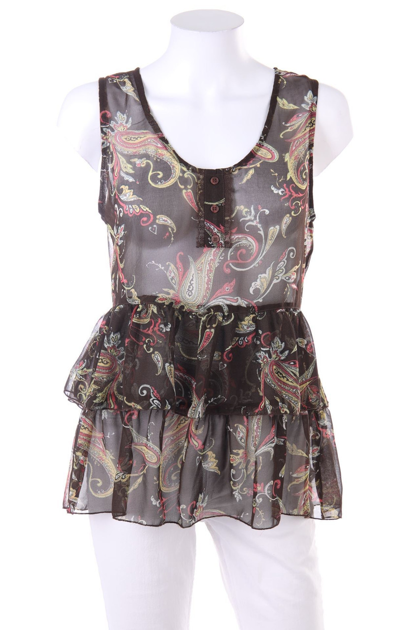 No Label - Print-Top, Crêpe with Ruffles - S