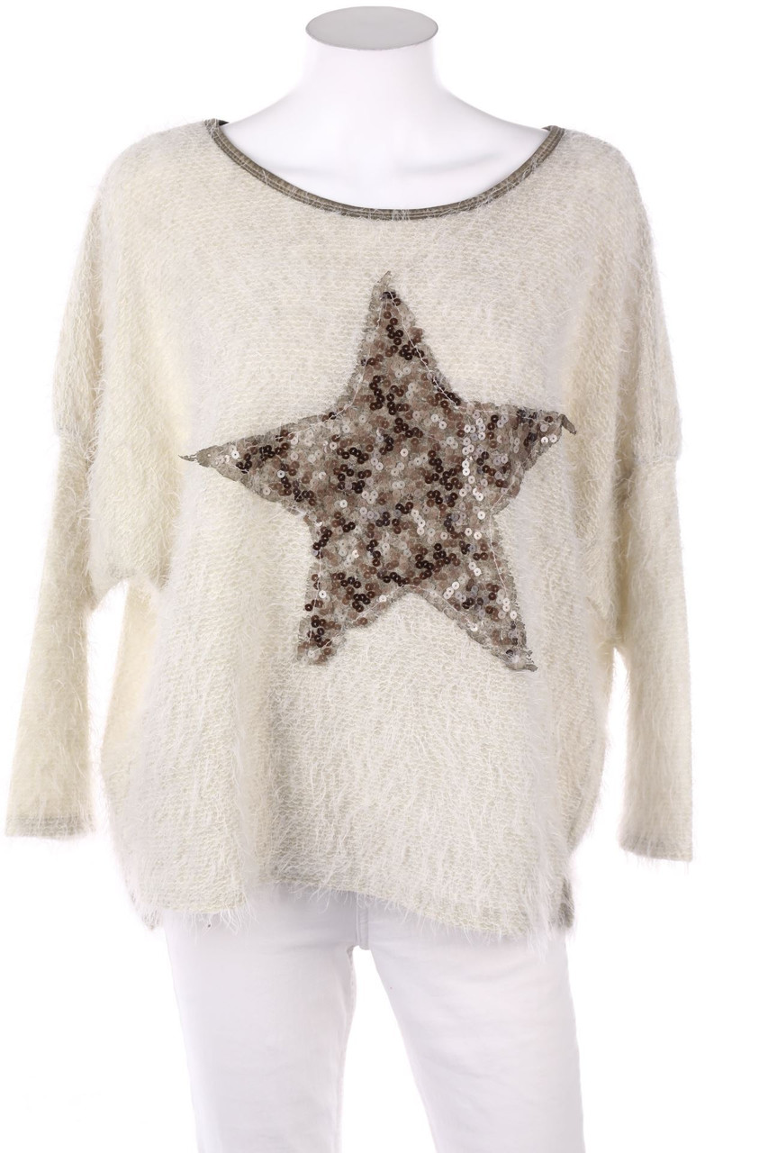 Ohne Label - Oversize-Strick-Pullover mit Pailletten - M