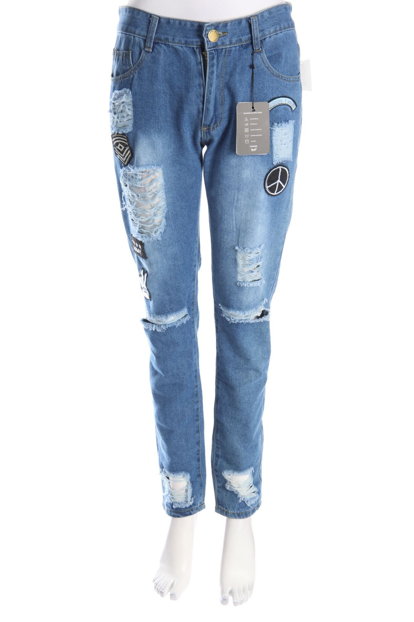 Revers - Destroyed Boyfriend-Jeans mit Patches - S