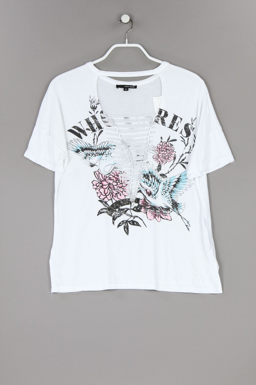 TALLY WEiJL - Distressed Shortsleeve-Shirt, Viscose with Print - XS