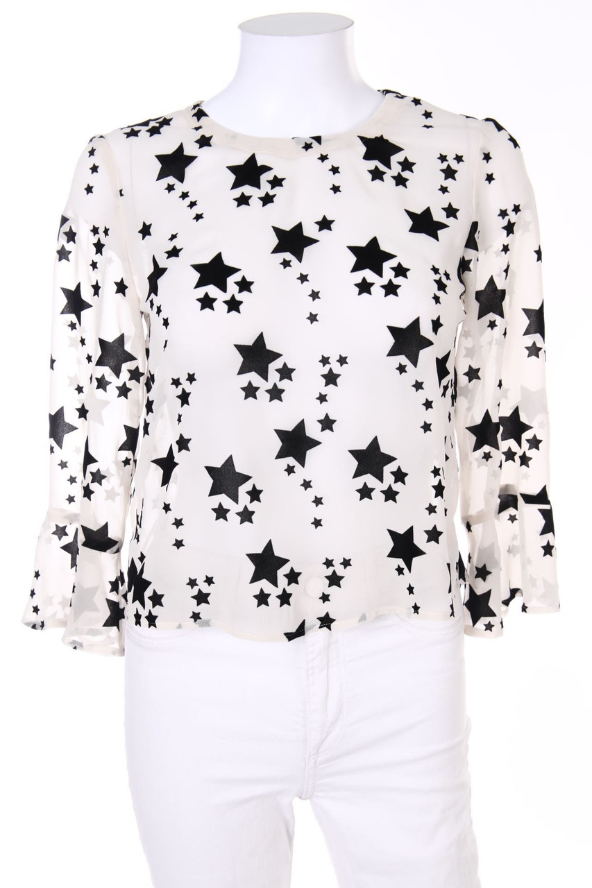 No Label - Chiffon-Ruffled Blouse with Flock Print - D 36-38