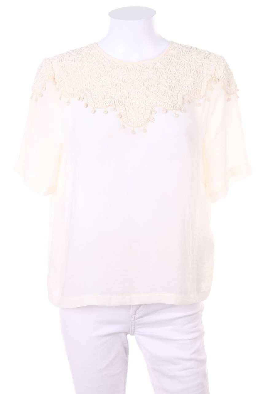 H&M CONSCIOUS - Kurzarm-Bluse mit Stickereien - D 38