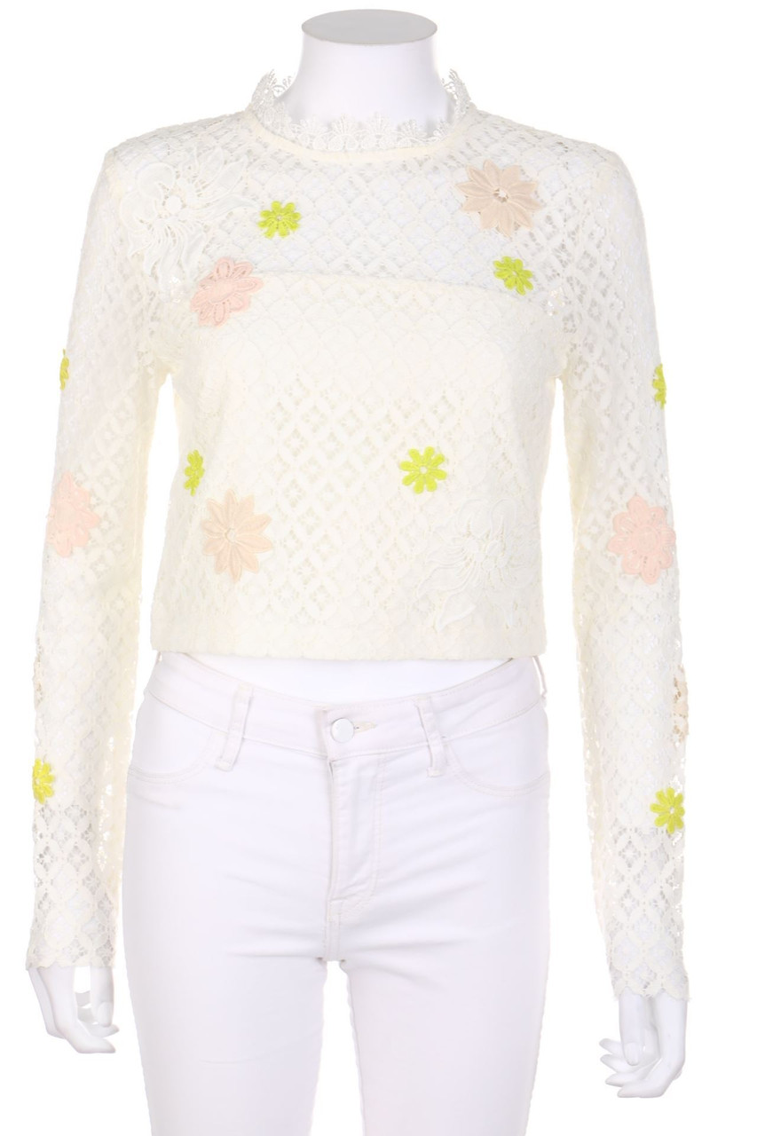 endless rose - Cropped-Lace-Blouse with Patches - M