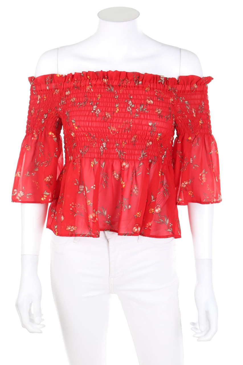 TALLY WEiJL - Off-the-shoulder blouse with Flower Print with Ruffles - XXS