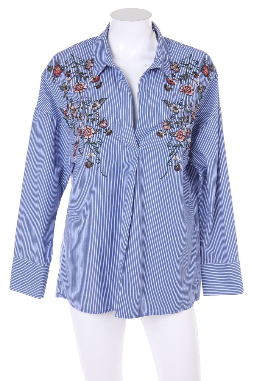 Bershka - Stripe Blouse with Embroideries - L
