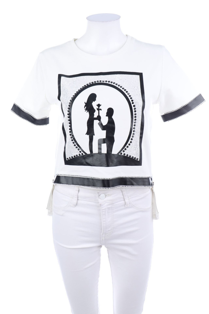 No Label - Vokuhila-Shirt with Print with Rhinestones - D 36-38