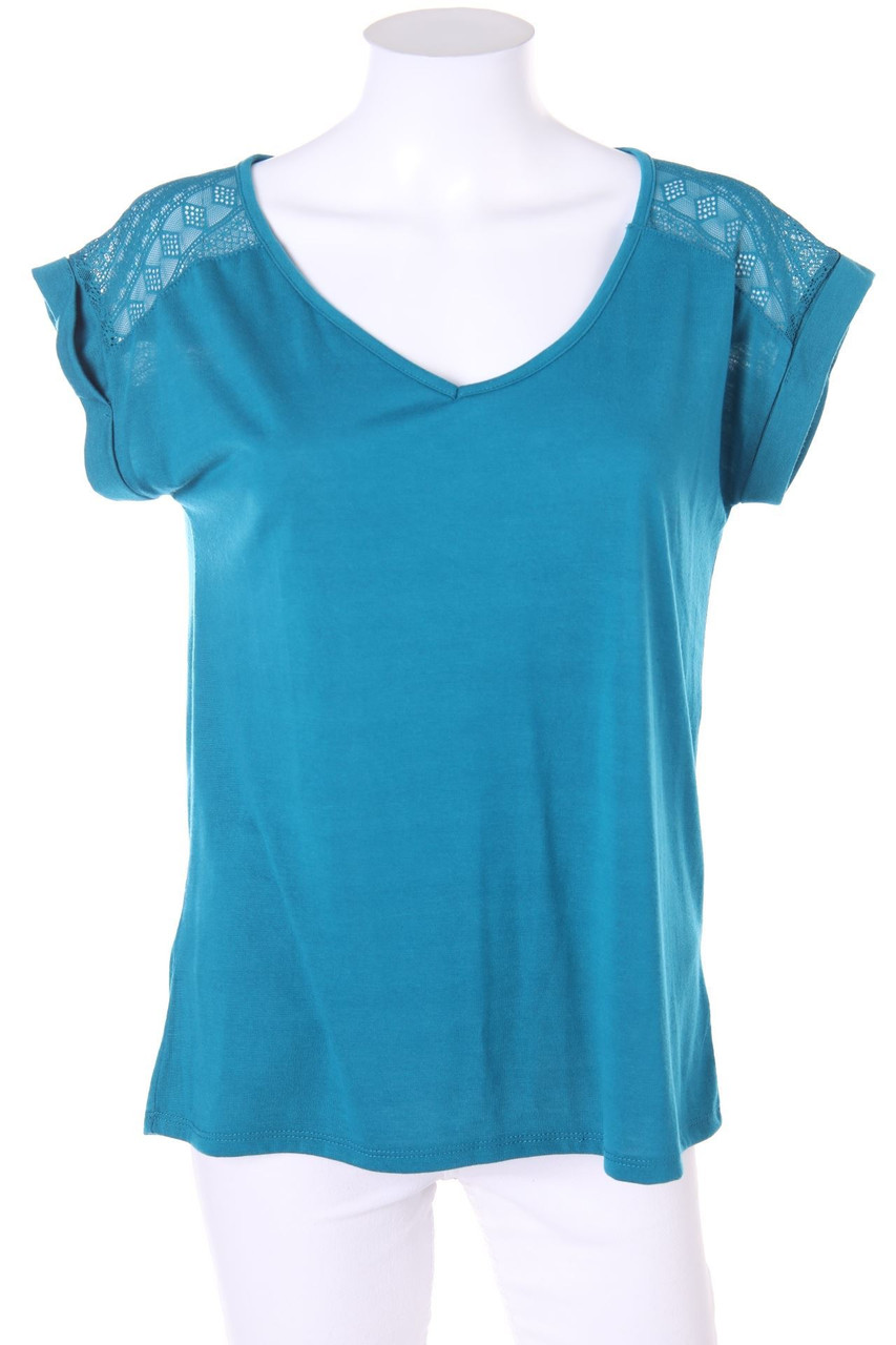 LH by LA HALLE - Kurzarm-Shirt mit Spitzen-Einsatz - S