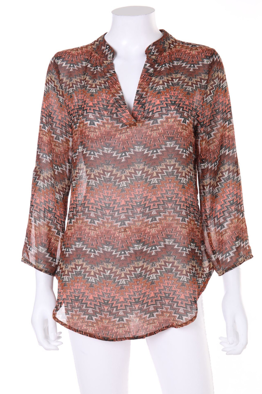 Chicorée - Print-Blouse with 3/4 Sleeve, Roll-up, Ethno Style - S