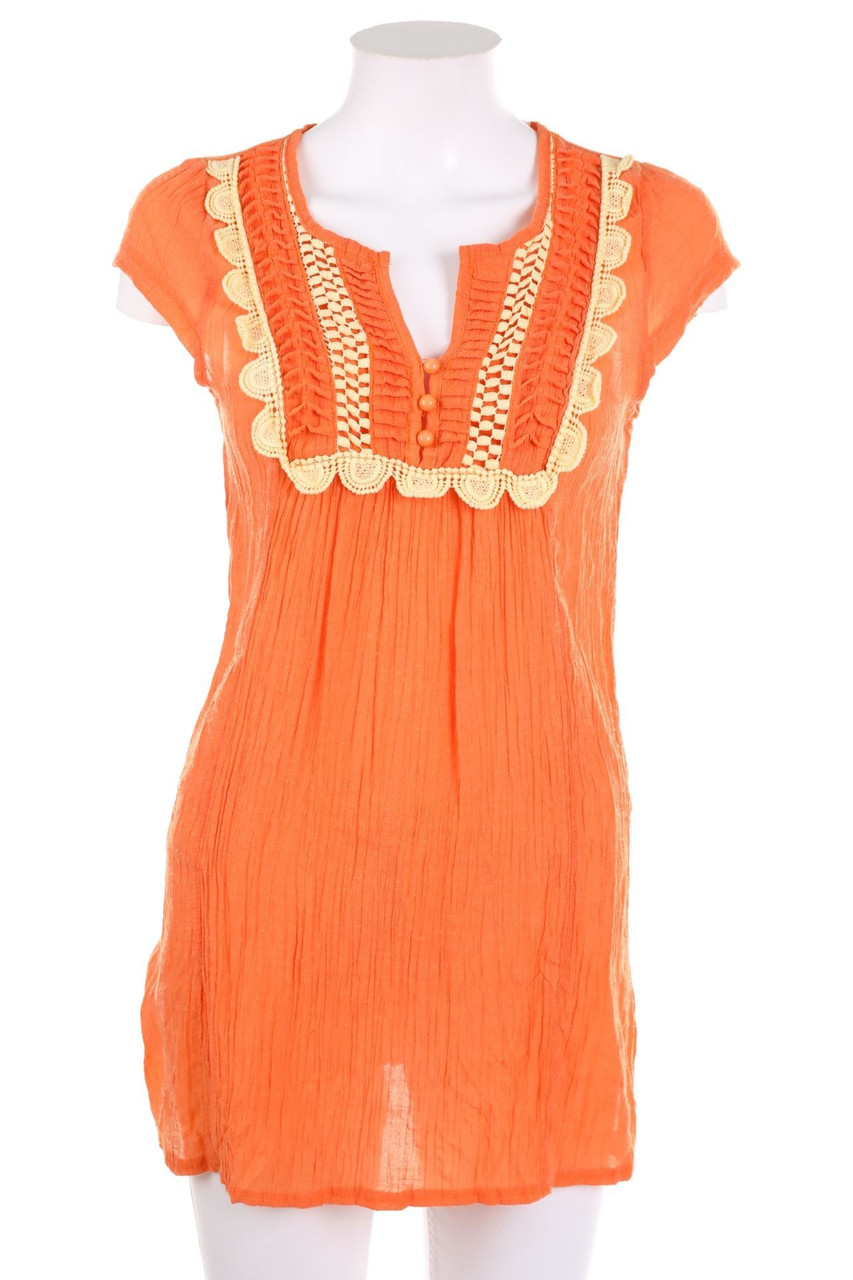 FILO - Shortsleeve Blouse, 70s-style with Crochet Knit Details - S