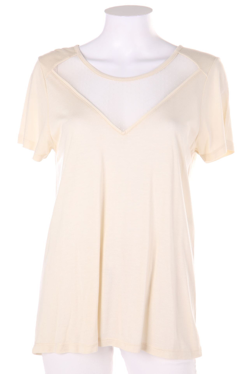 KOOKAI - Kurzarm-Shirt mit Spitzen-Einsatz mit Paspelierung - D 38