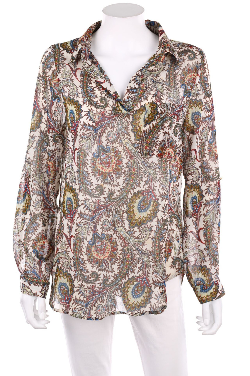 Chicorée - Chiffon-Blouse, Roll-up with Paisley Print - M