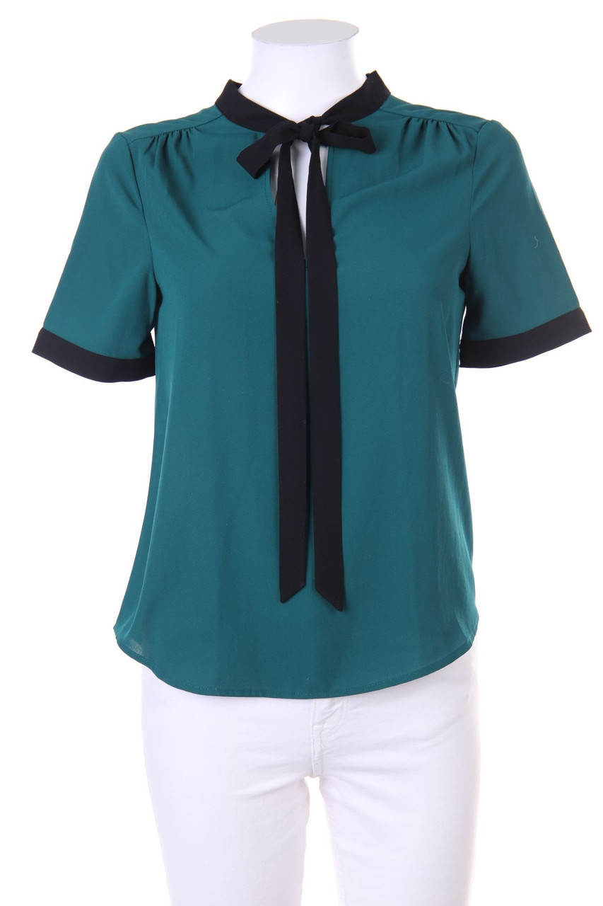 No Label - Two Tone-Pussy Bow Blouse with Ruffles - XS