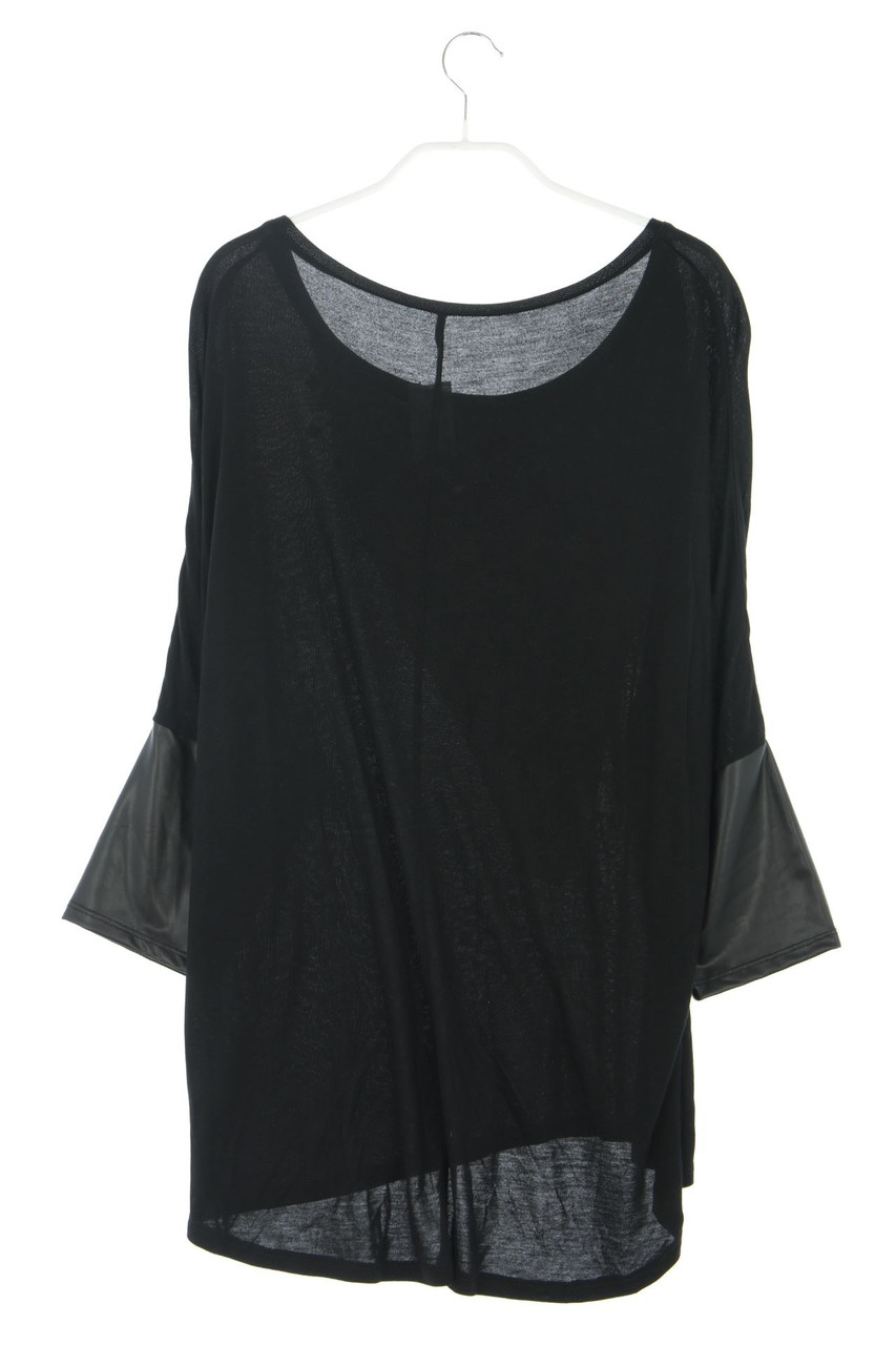 No Label - Batwing Shirt, Jersey with Faux Leather Details with Pearls - XL