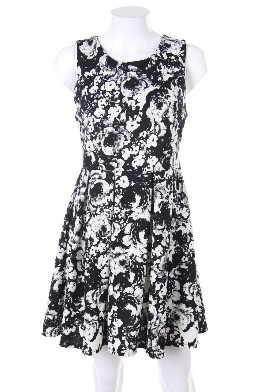 zebra - Dress with Flower Print, Pleated - M
