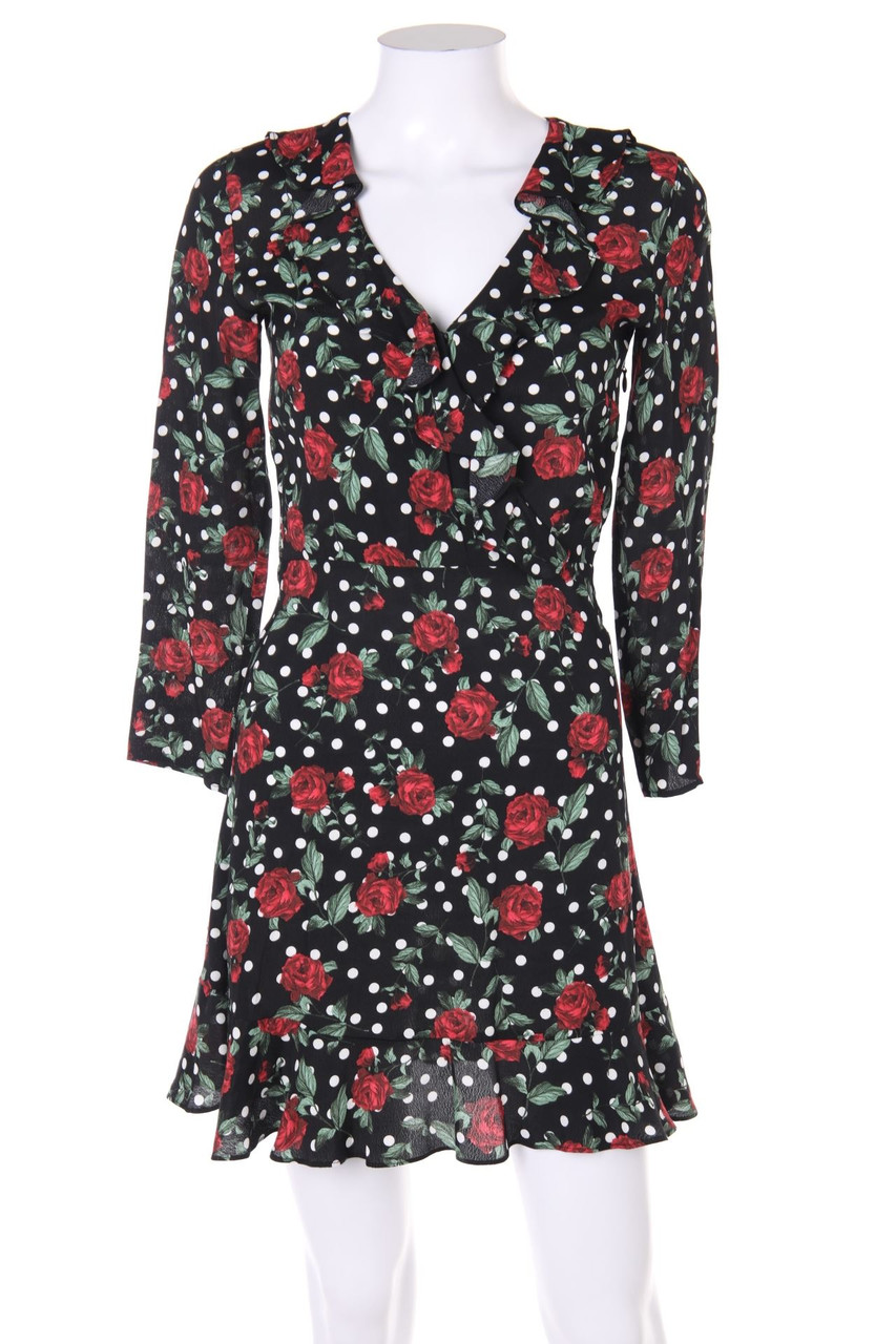MANGO - Volants-Kleid mit Polka Dots mit Blumen-Print - XS