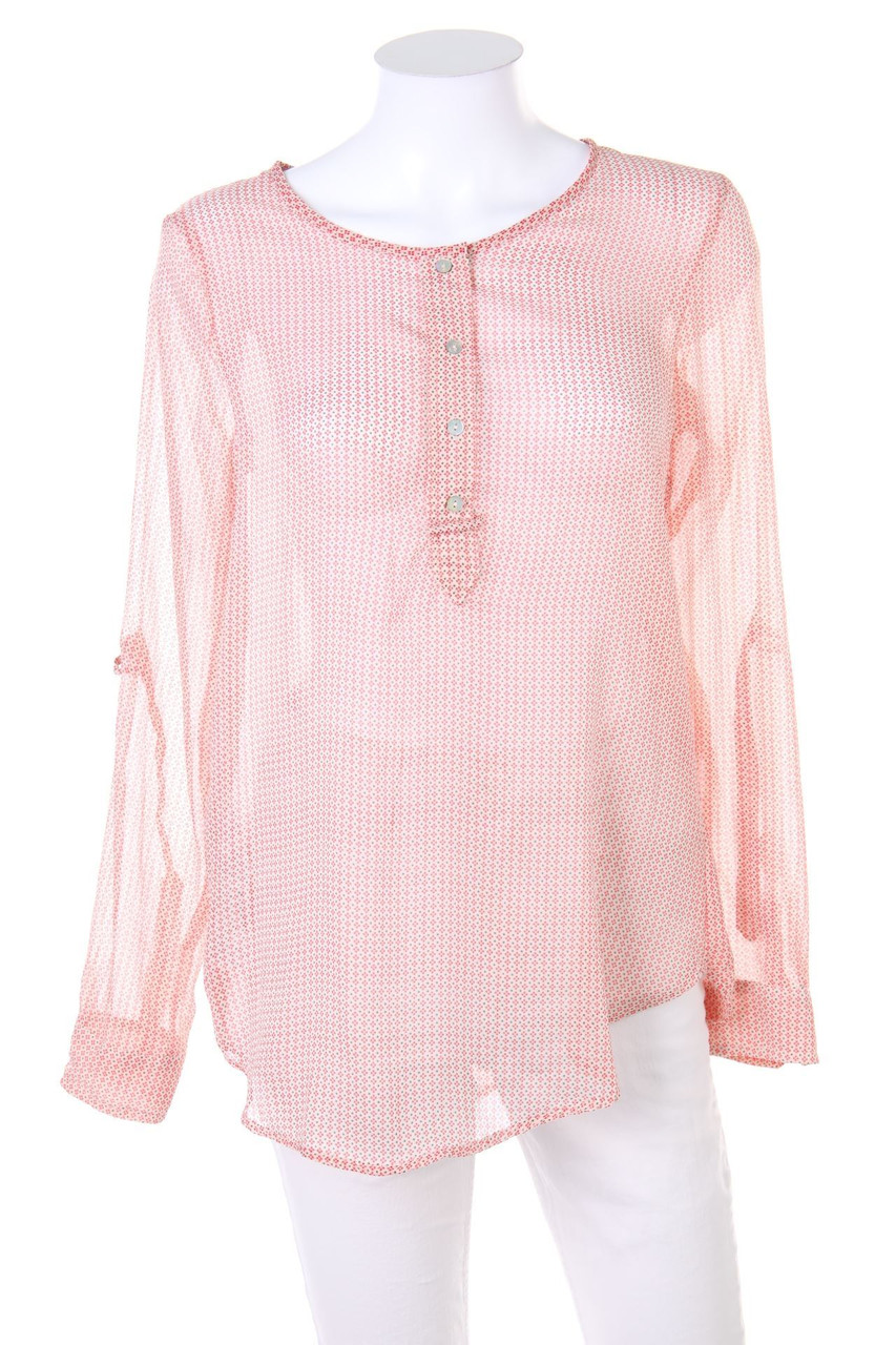 MANGO - Muster-Hemd-Bluse mit Krempel-Ärmeln - S