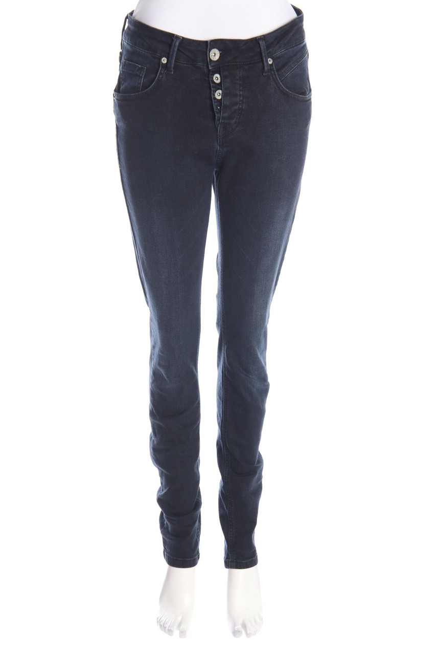 ENJOY - Dark Denim Boyfriend-Jeans mit Logo-Patch - S