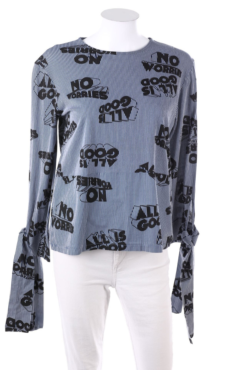 ZARA TRF - Streifen-Bluse mit Statement-Print - S