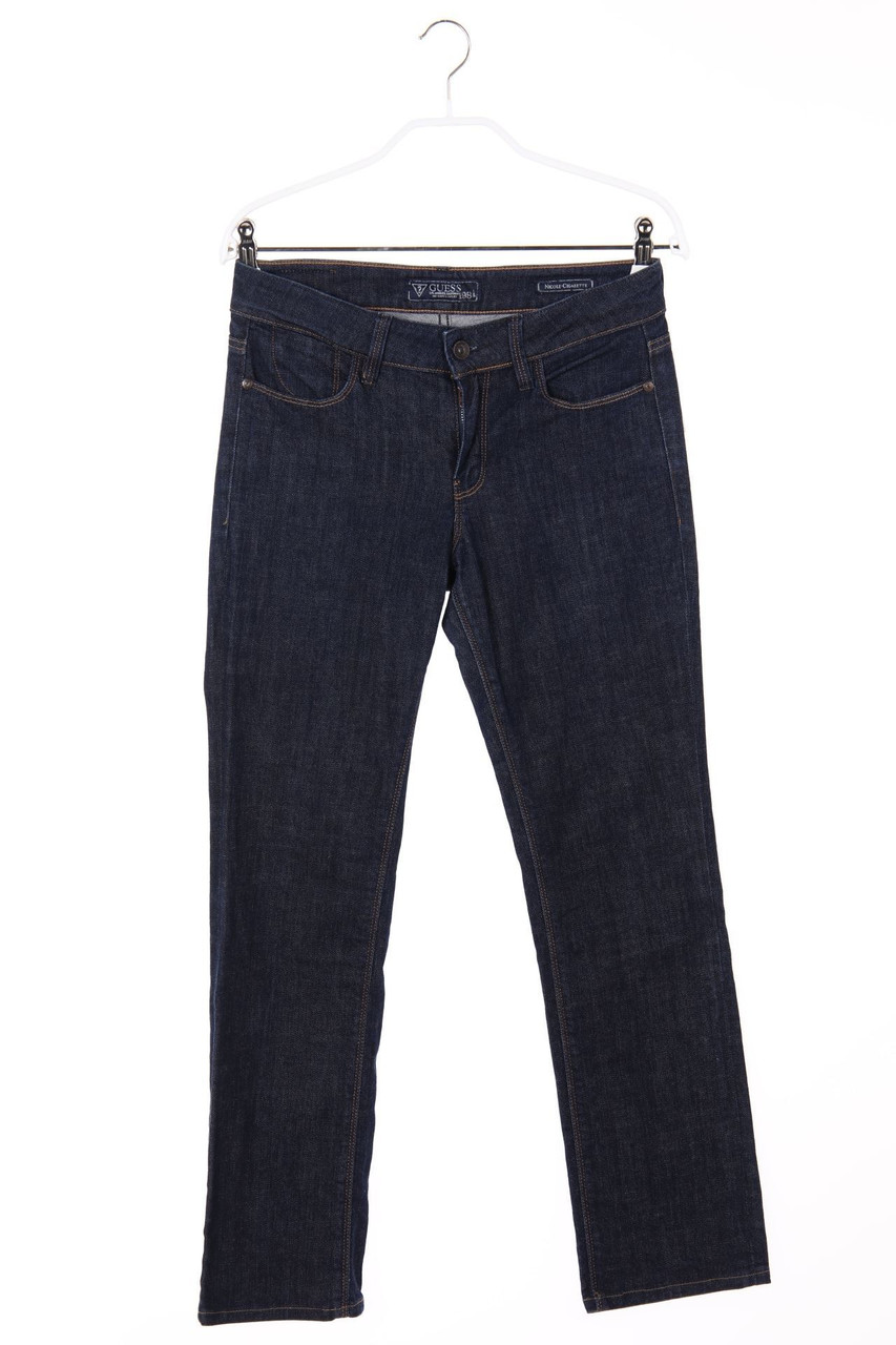 GUESS - Straight Cut Dark Denim Jeans with Rhinestone Logo - W27