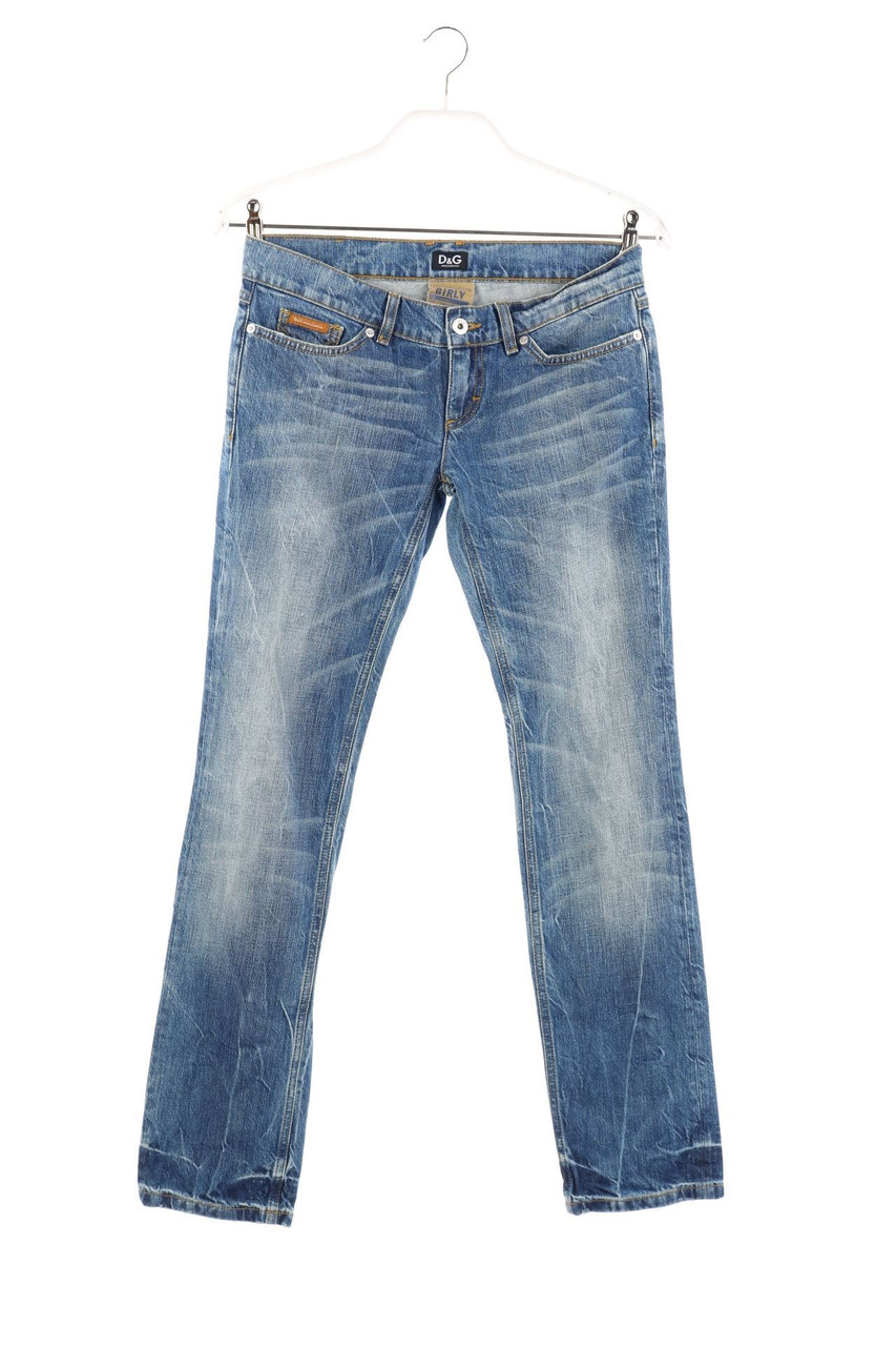 D&G DOLCE & GABBANA - Used Look Straight Cut Jeans mit Logo-Patch - W27
