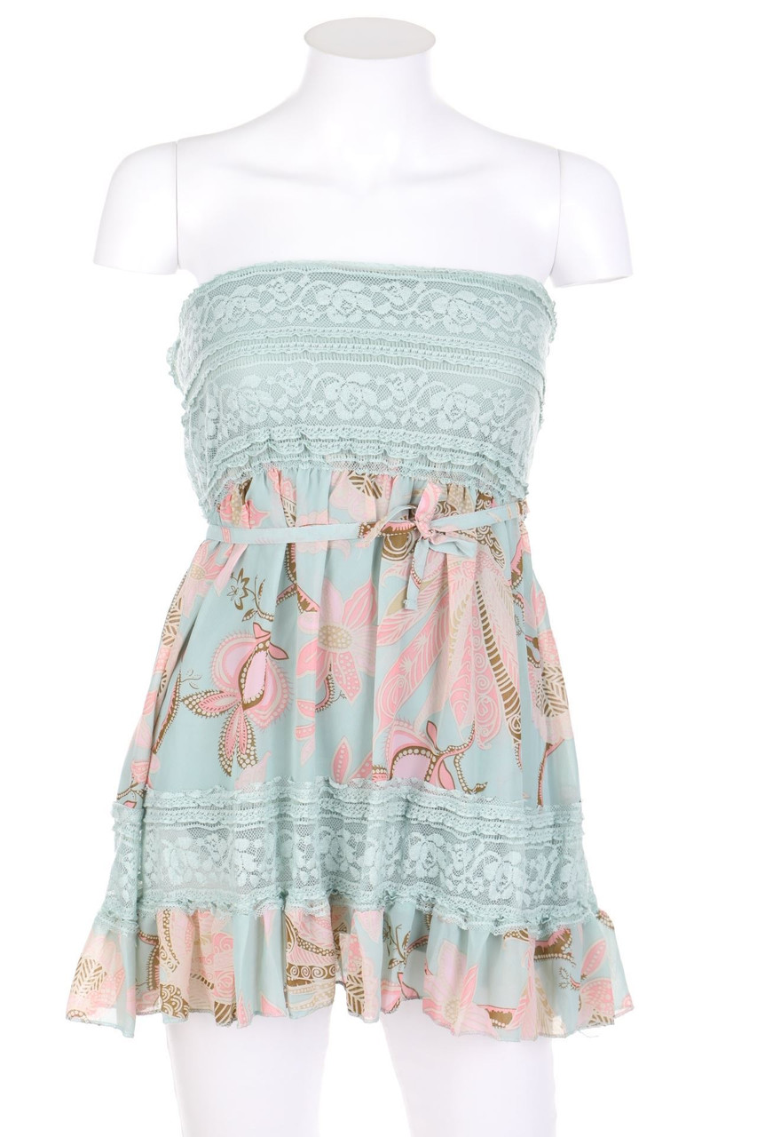 No Label - Chiffon-dress with Lace with Flower Print with Ruffles - D 34