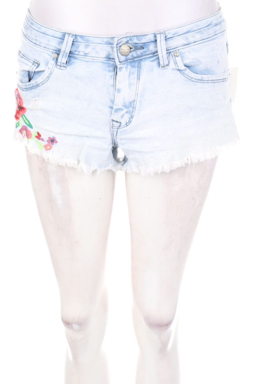 OXXY - Distressed Jeans-Shorts mit Stickereien mit floralem Muster - M