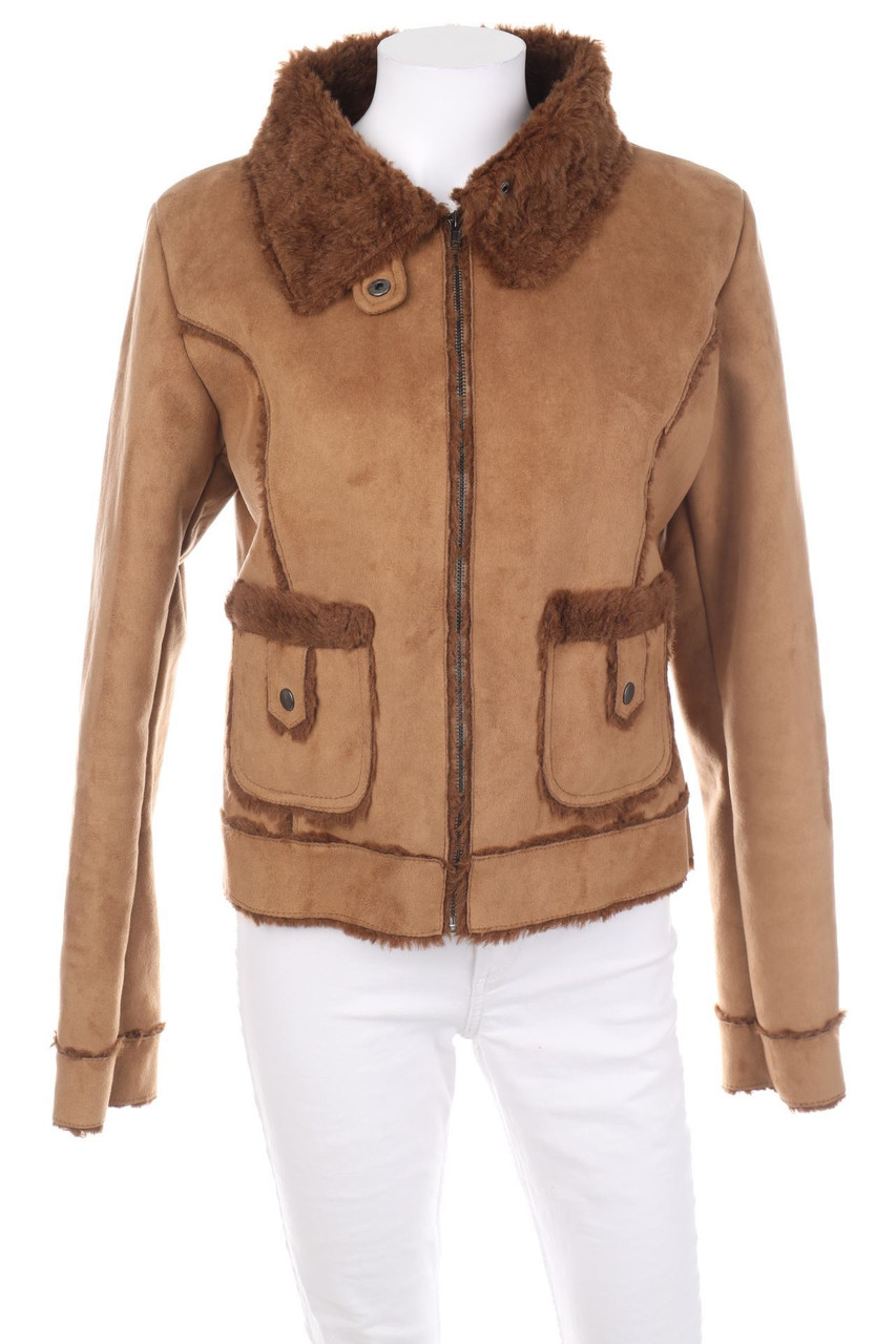 VERT de RAGE - Kunstlederjacke mit aufgesetzten Taschen mit Faux Fur-Kragen - L