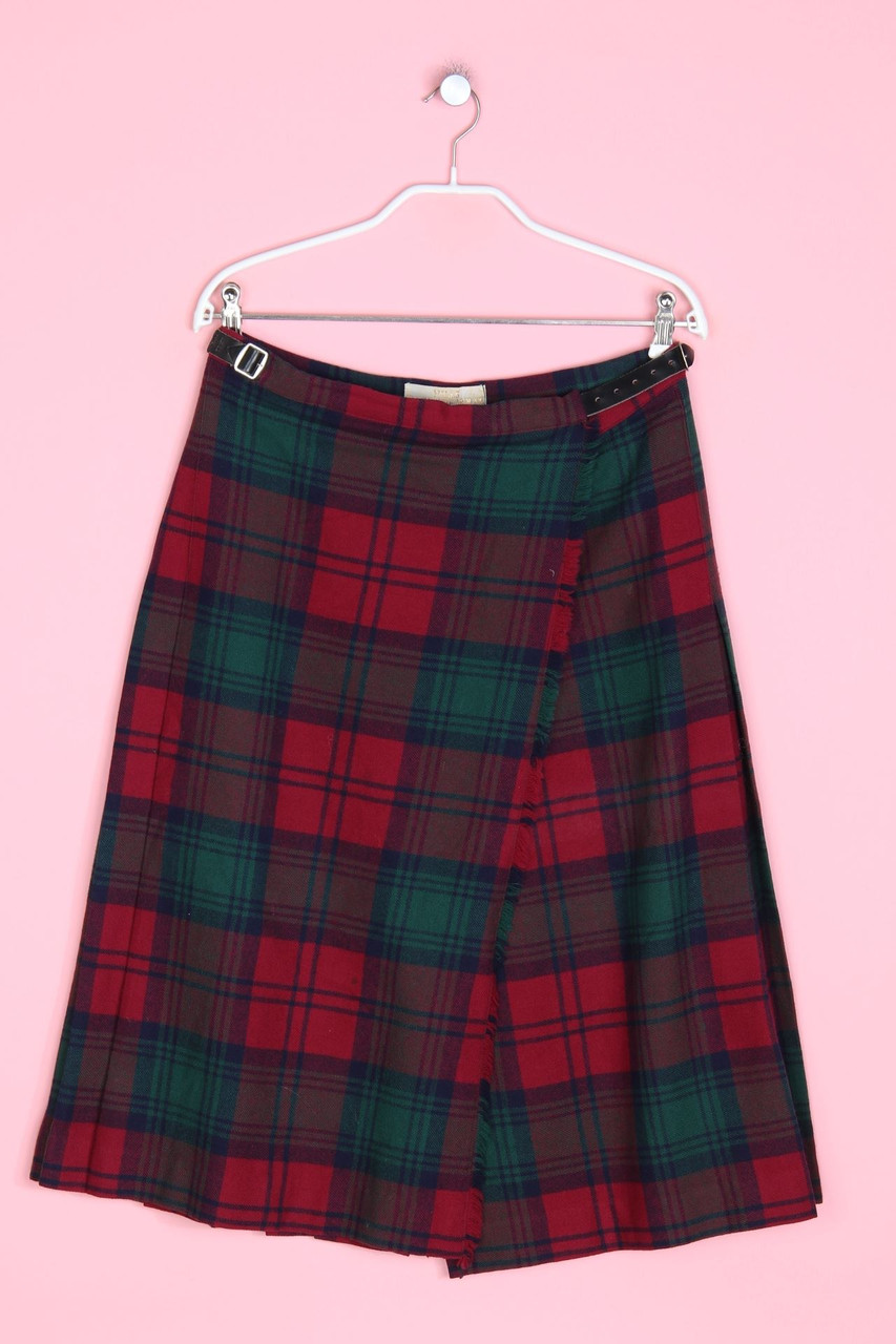 HILLS CASHMERE HOUSE - Wrap-Midi-Tartan-Skirt, Pure Virgin Wool, Pleated - D 40