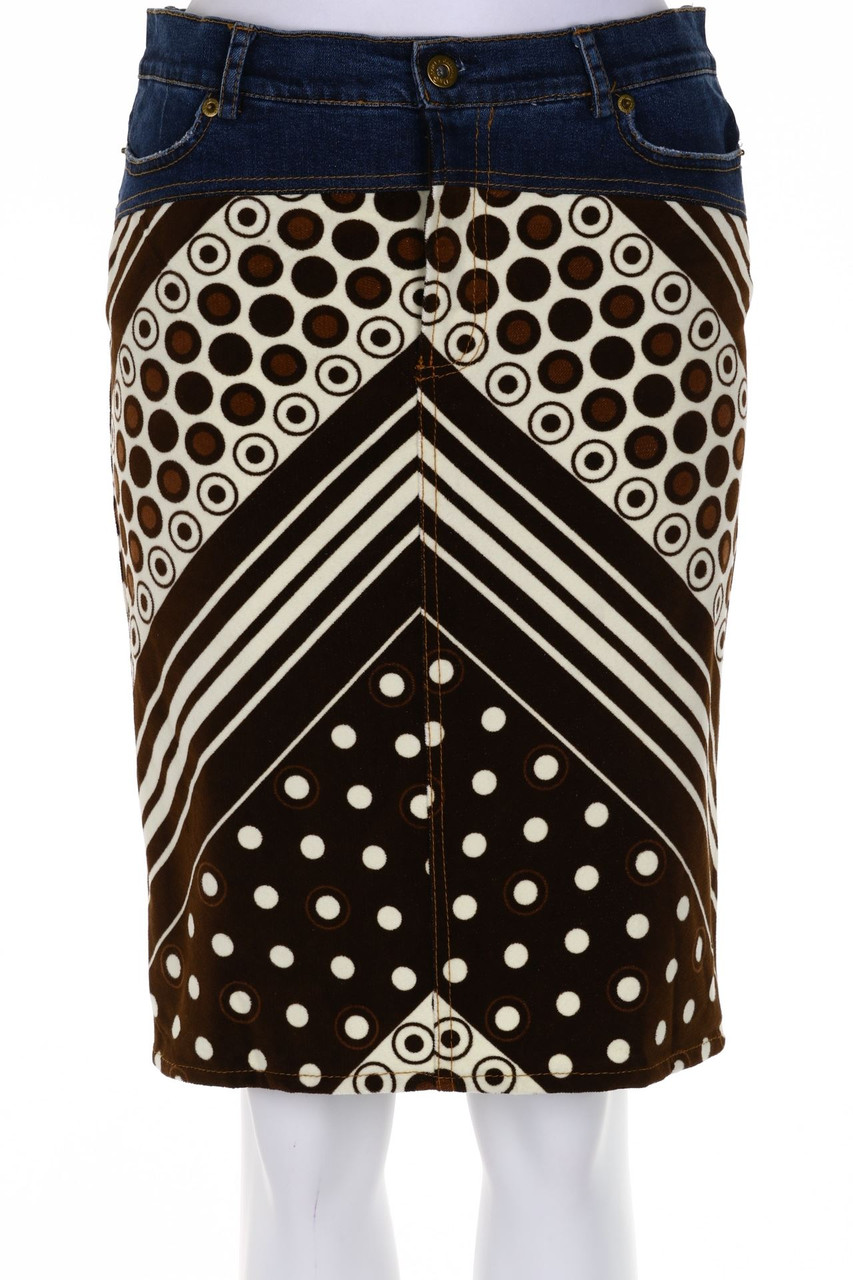 D&G DOLCE & GABBANA - Denim-Pencil Skirt with Velvet with Geo Print - D 36