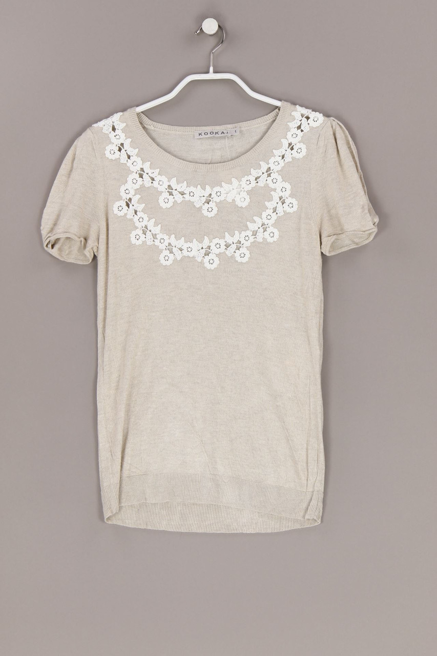 KOOKAI - Kurzarm-Shirt aus Seiden-Mischung mit Spitzen-Einsatz - S