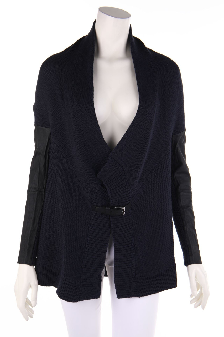 maje - Cardigan with Faux Leather Details - S