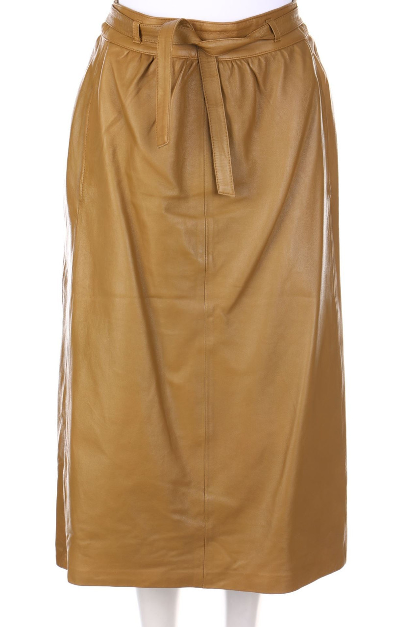 Modissa - Vintage-Midi Leather Skirt with Belt - D 36