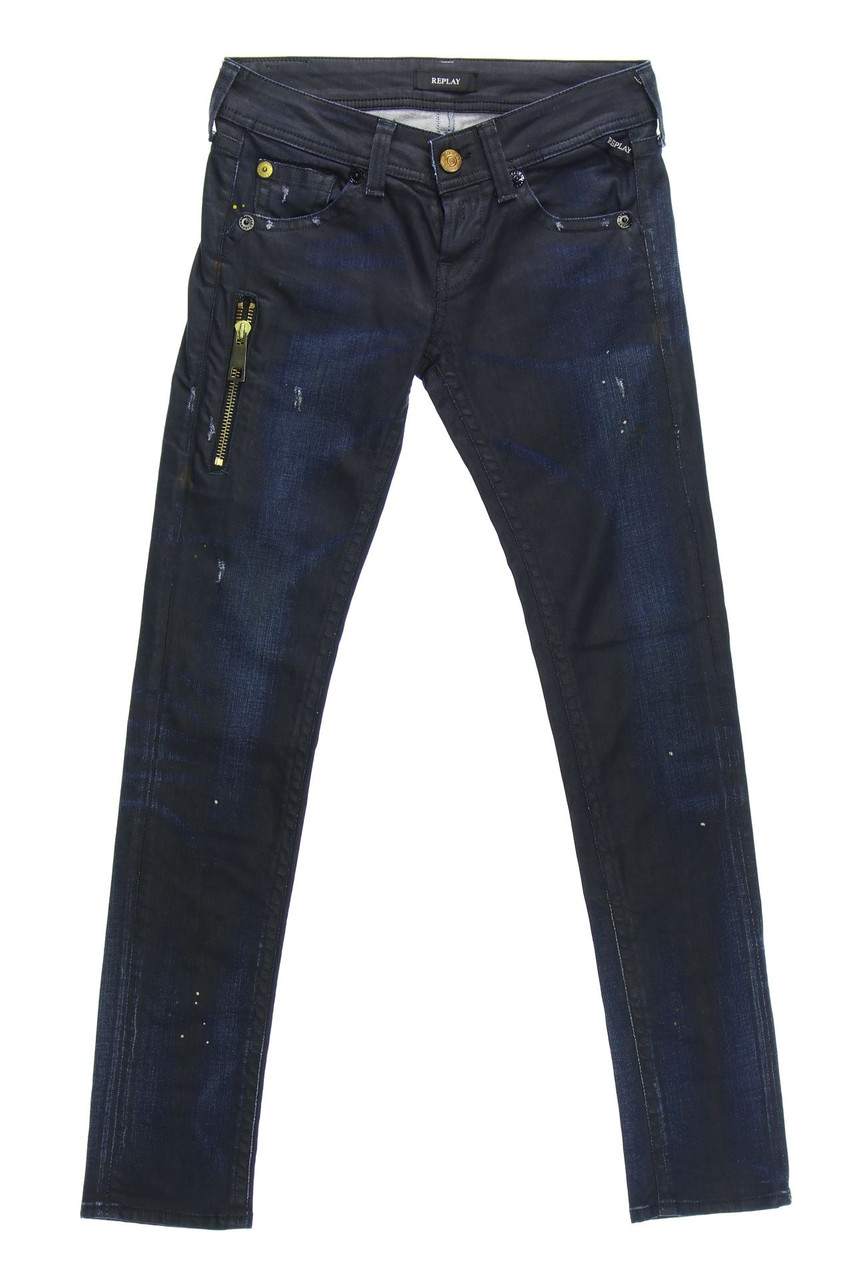 REPLAY - Destroyed Skinny-Jeans mit Logo-Patch - W26