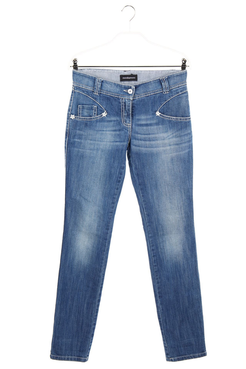 roccobarocco - straight cut used look jeans with Logo Badge - D 36