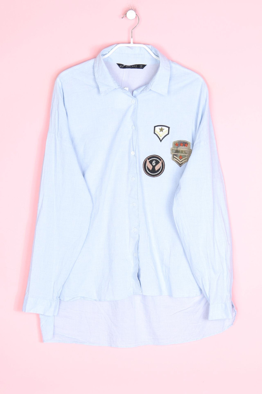 ZARA - Vokuhila-Hemd-Bluse mit Patches - L