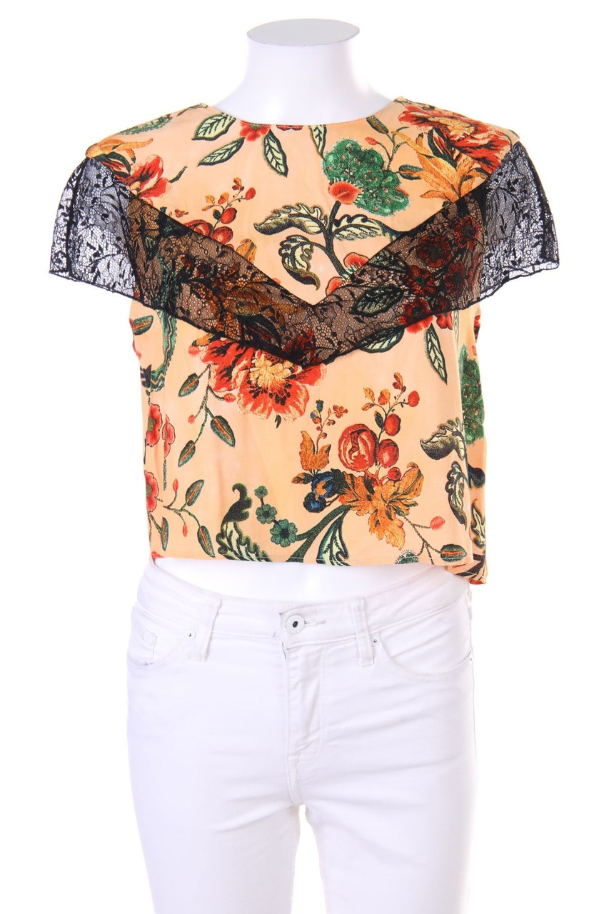 ZARA TRF - Bluse mit Blumen-Print mit Spitze - S