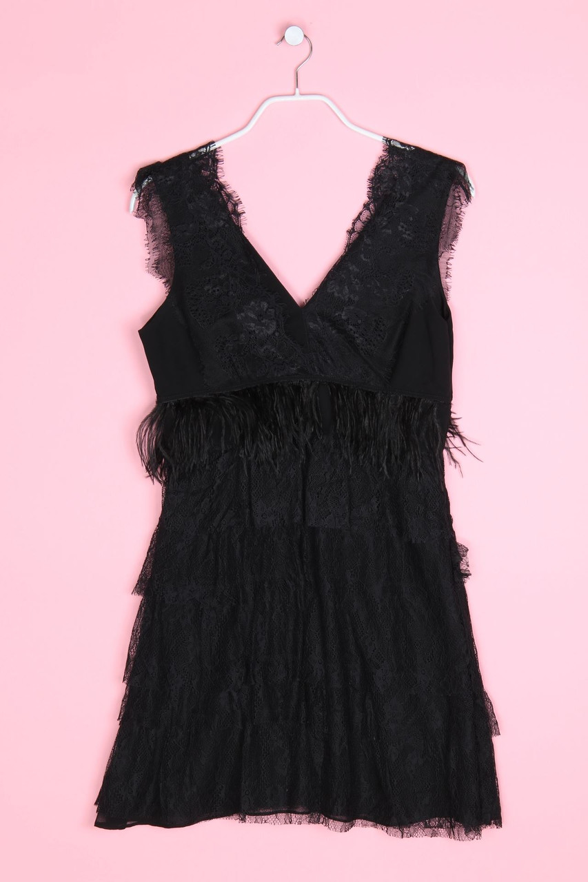 femi9 - Kleid aus Spitze aus Spitze mit Federn - D 40