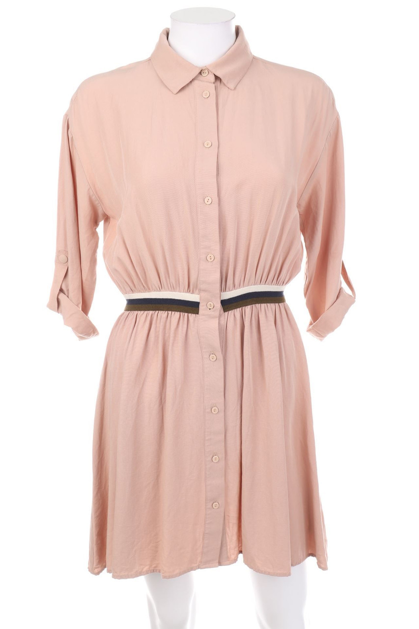 ZARA - Kleid aus Baumwolle mit Krempel-Ärmeln - XS