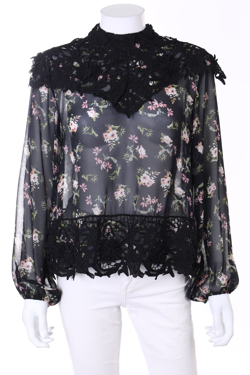 ZARA WOMAN - Bluse mit Blumen-Print mit Spitze - M