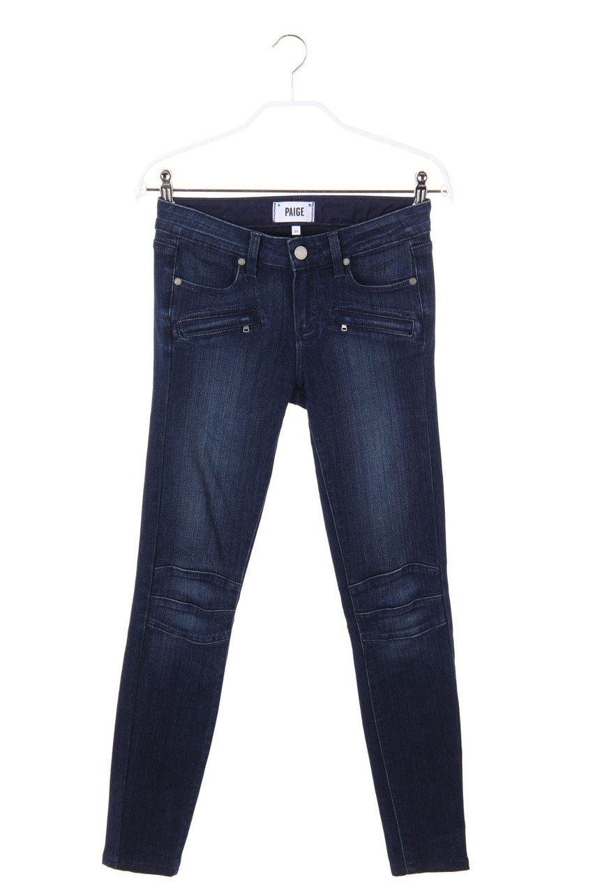 PAIGE - Dark Denim Jeggings mit Zipper - W25